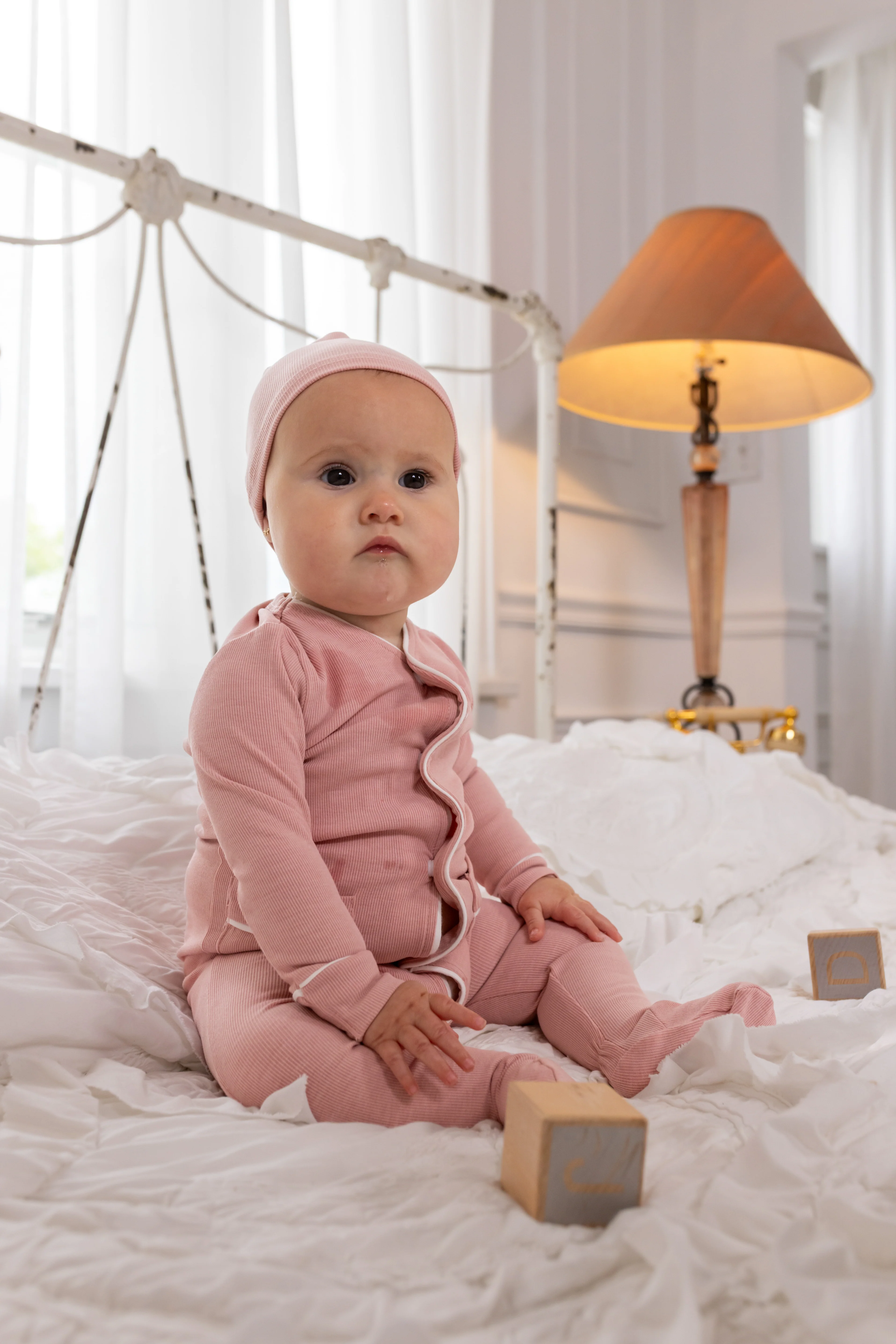 Ribbed Grandpa Footie- Pink - Image 3