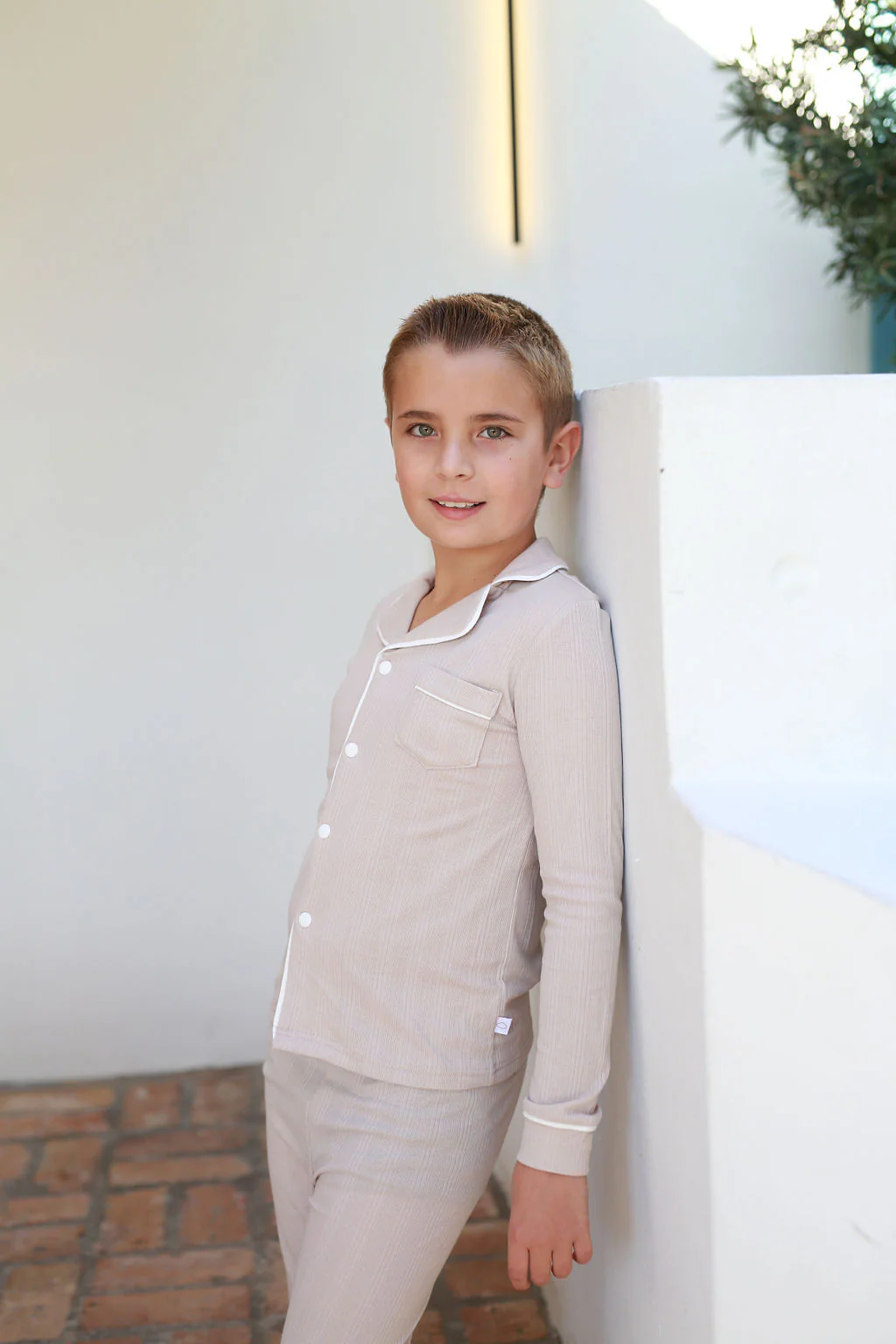 Ribbed Grandpa PJ- Beige - Image 3