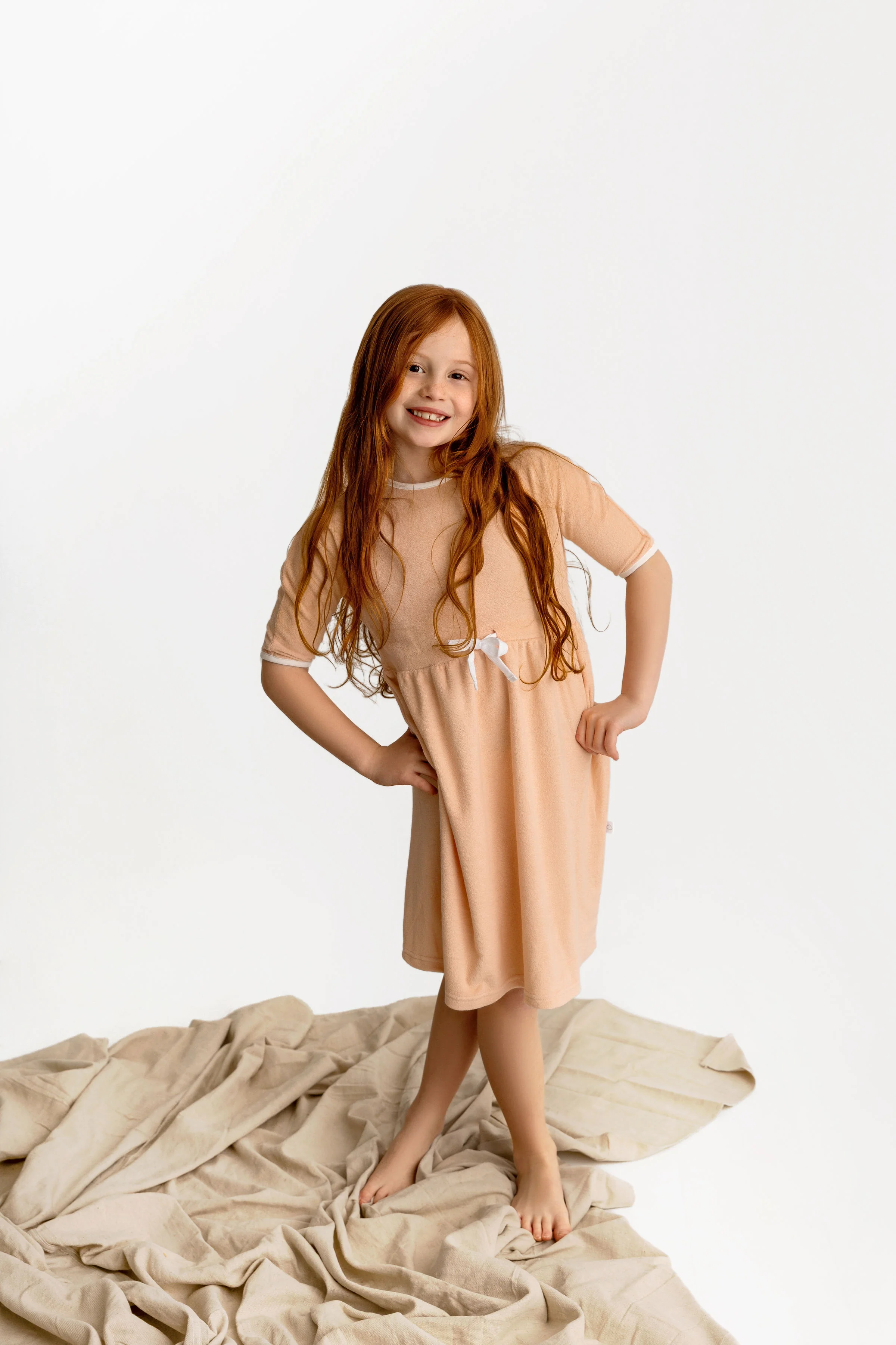 Terry 3/4 Sleeve Dress- Blush - Image 3