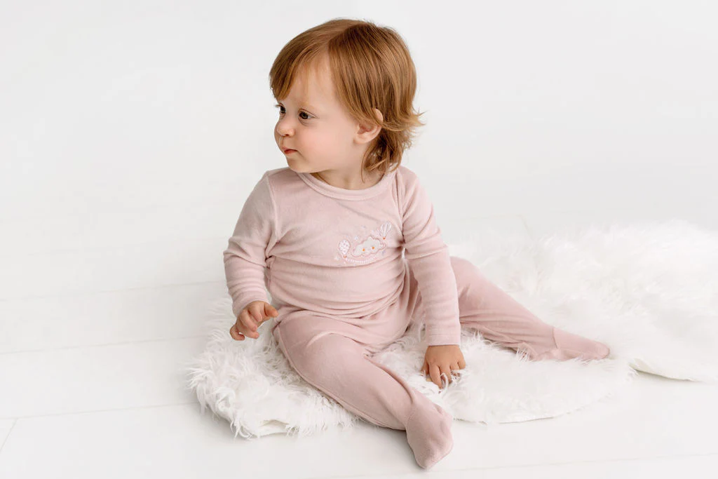 Velour Graphic Cloud Footie- Pink - Image 4